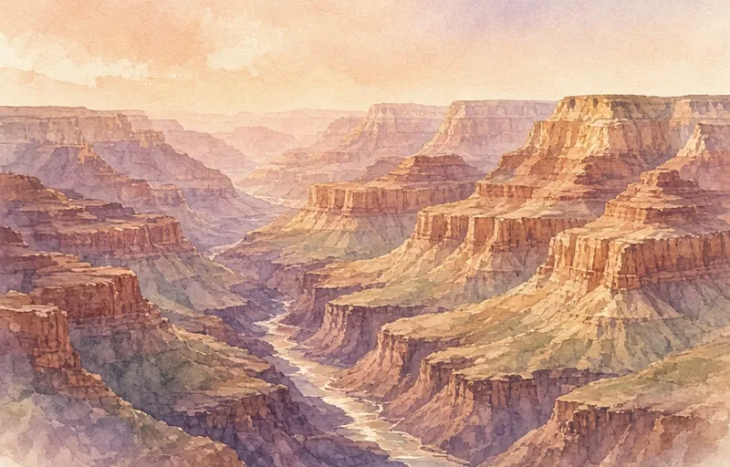 Watercolor of the Grand Canyon at golden hour