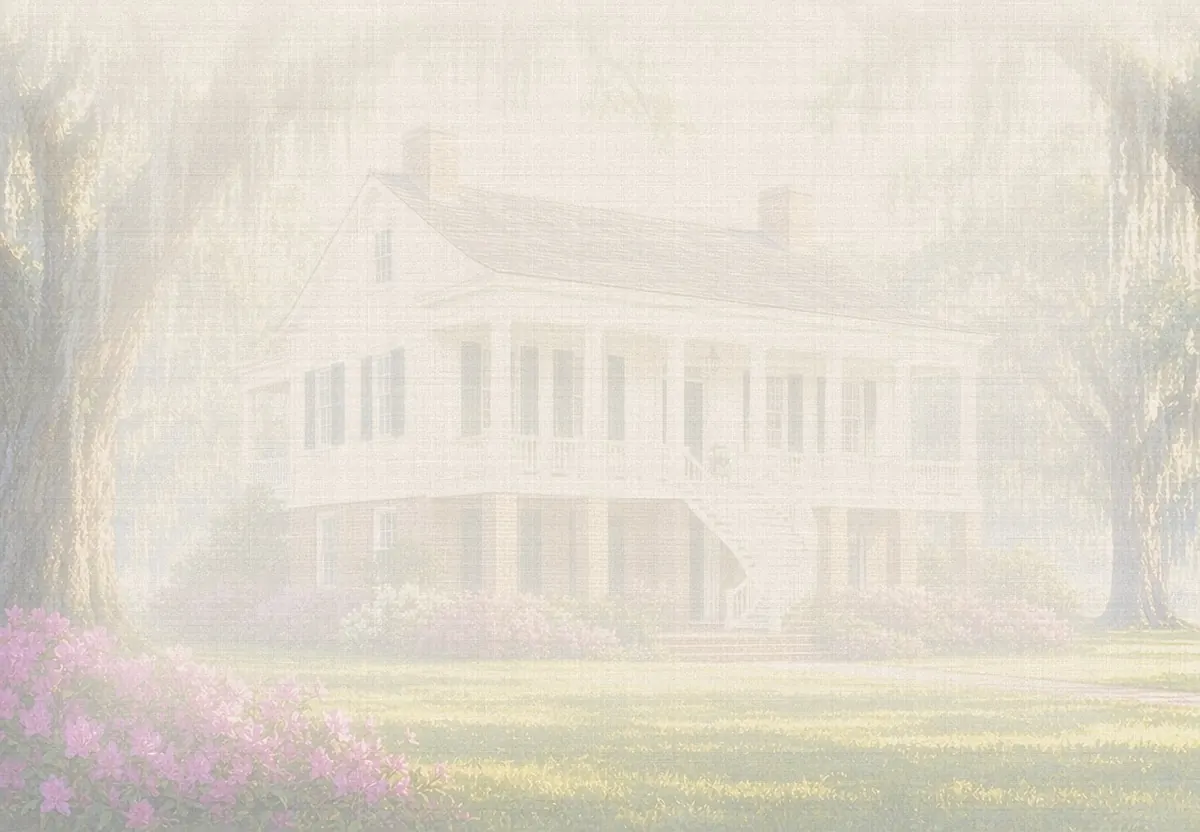 Soft watercolor wash: Oakleigh historic house under live oaks, Mobile