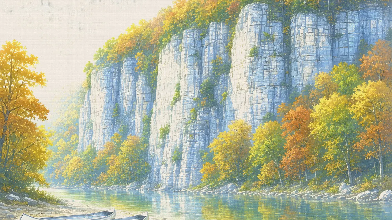 Watercolor: Buffalo National River with Big Bluff, Ponca