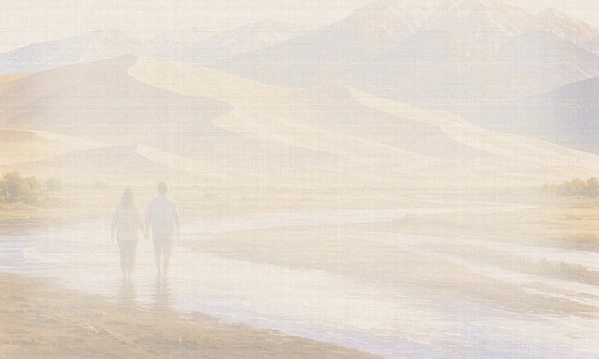 Soft watercolor wash: Great Sand Dunes with the Sangre de Cristo Mountains