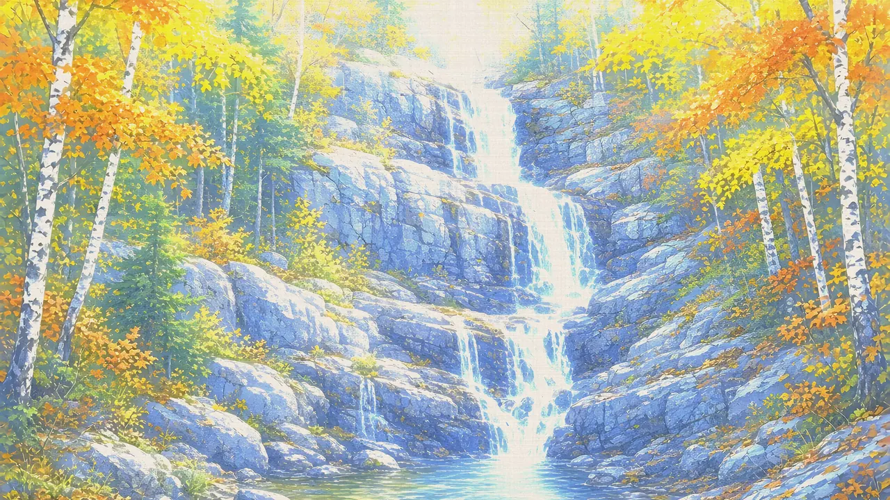 Watercolor: Kent Falls cascades, Kent Falls State Park