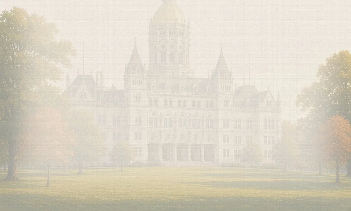 Soft watercolor wash: Connecticut State Capitol with gold dome, Hartford
