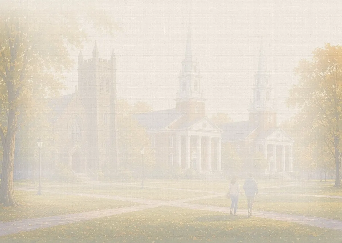 Soft watercolor wash: New Haven Green with its three churches