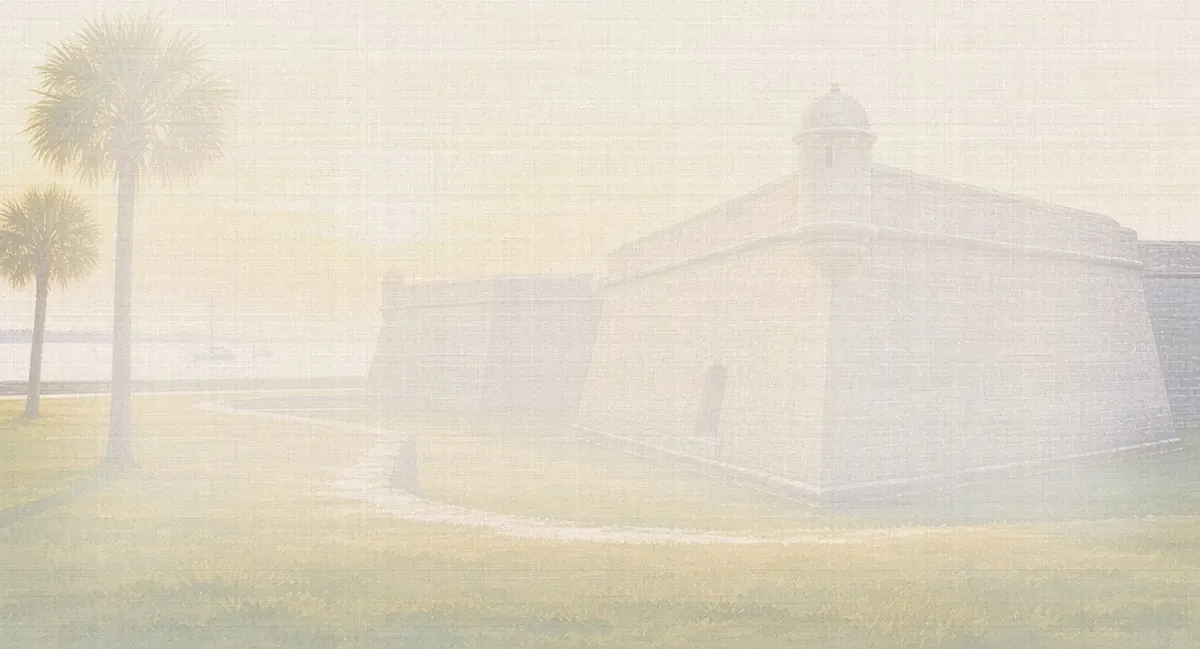 Soft watercolor wash: Castillo de San Marcos coquina fort, St. Augustine