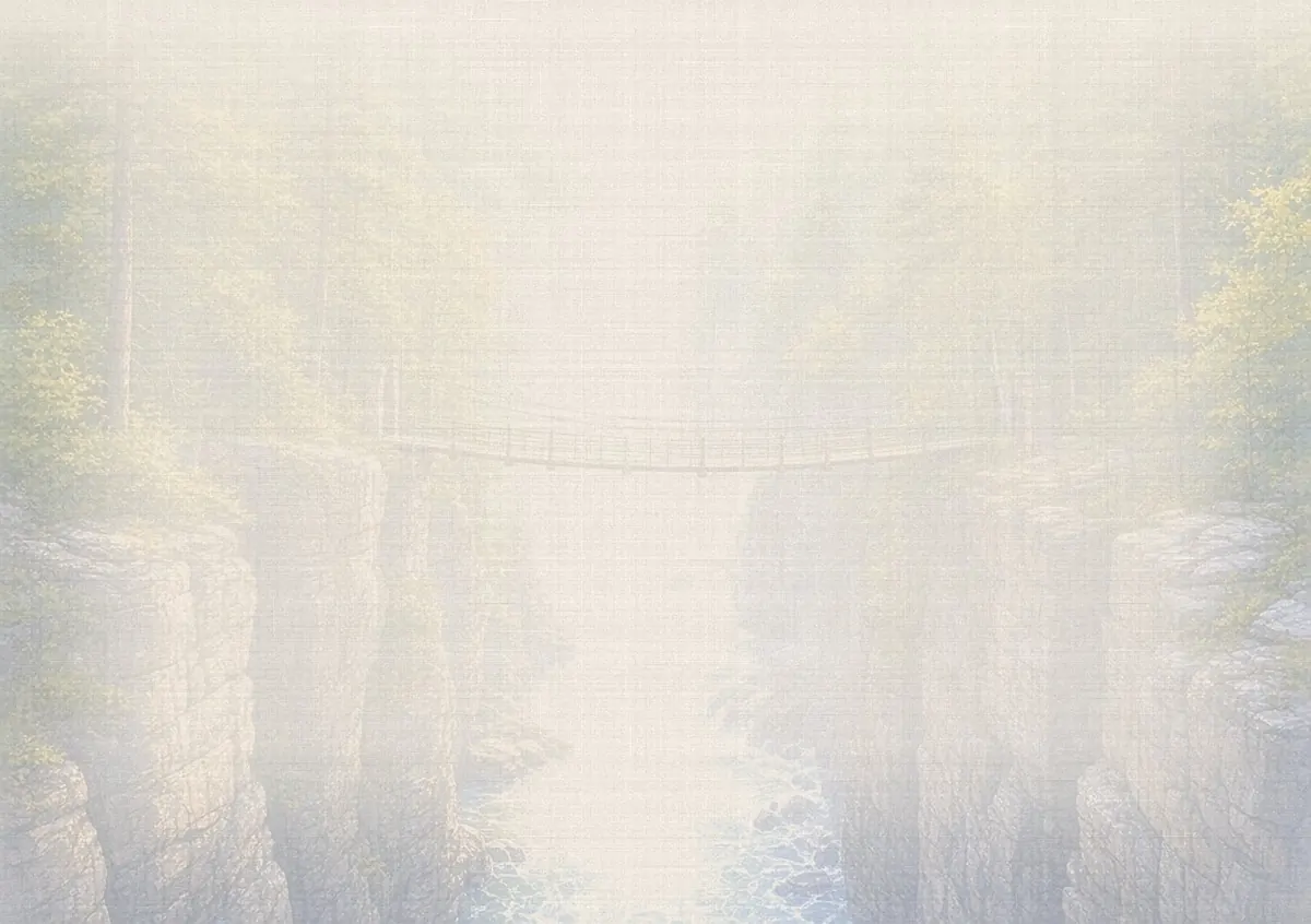 Soft watercolor wash: Tallulah Gorge suspension bridge and falls