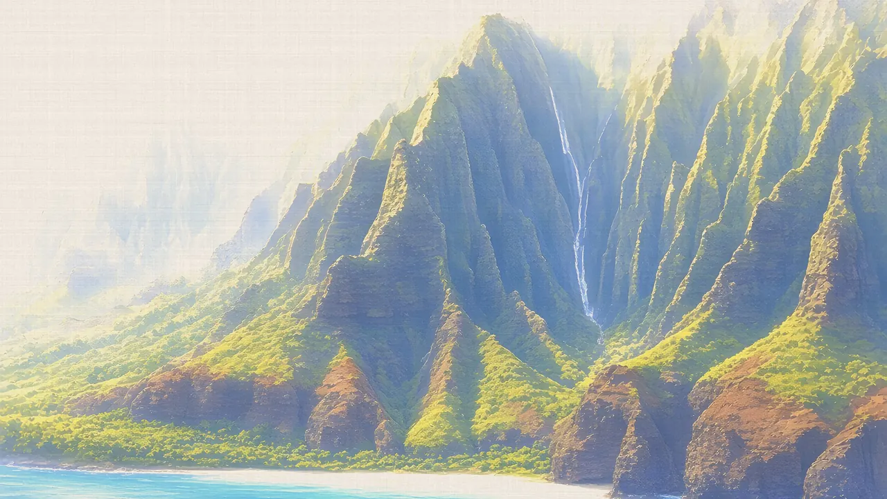 Watercolor: Nā Pali Coast cliffs from the sea, Kauaʻi