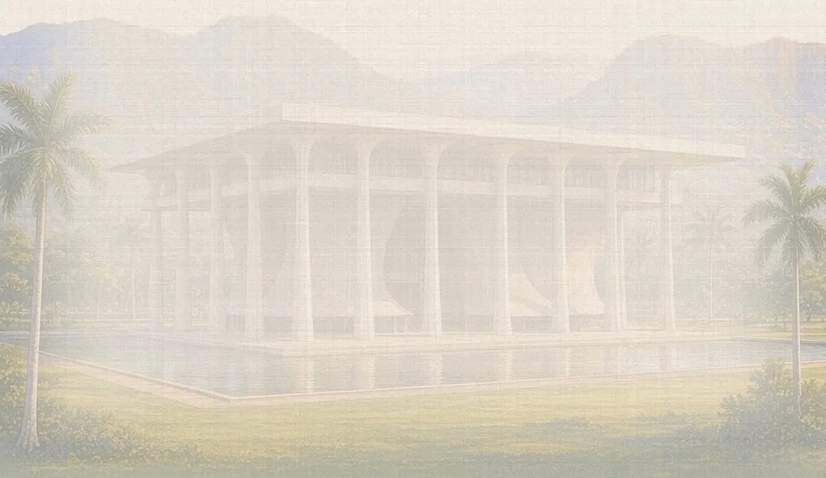 Soft watercolor wash: Hawaiʻi State Capitol, Honolulu