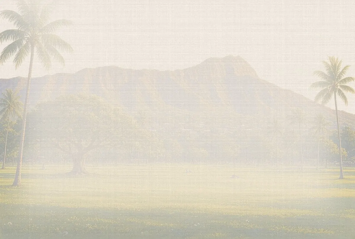 Soft watercolor wash: Diamond Head crater seen from Kapiʻolani Park