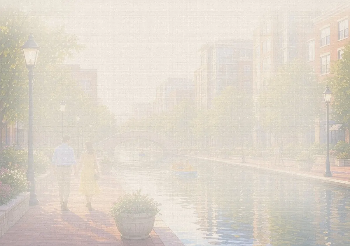 Soft watercolor wash: Indianapolis Cultural Trail along the Downtown Canal