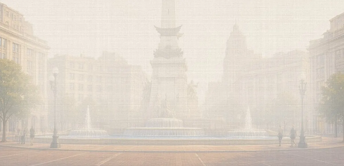 Soft watercolor wash: Soldiers' and Sailors' Monument on Monument Circle, Indianapolis