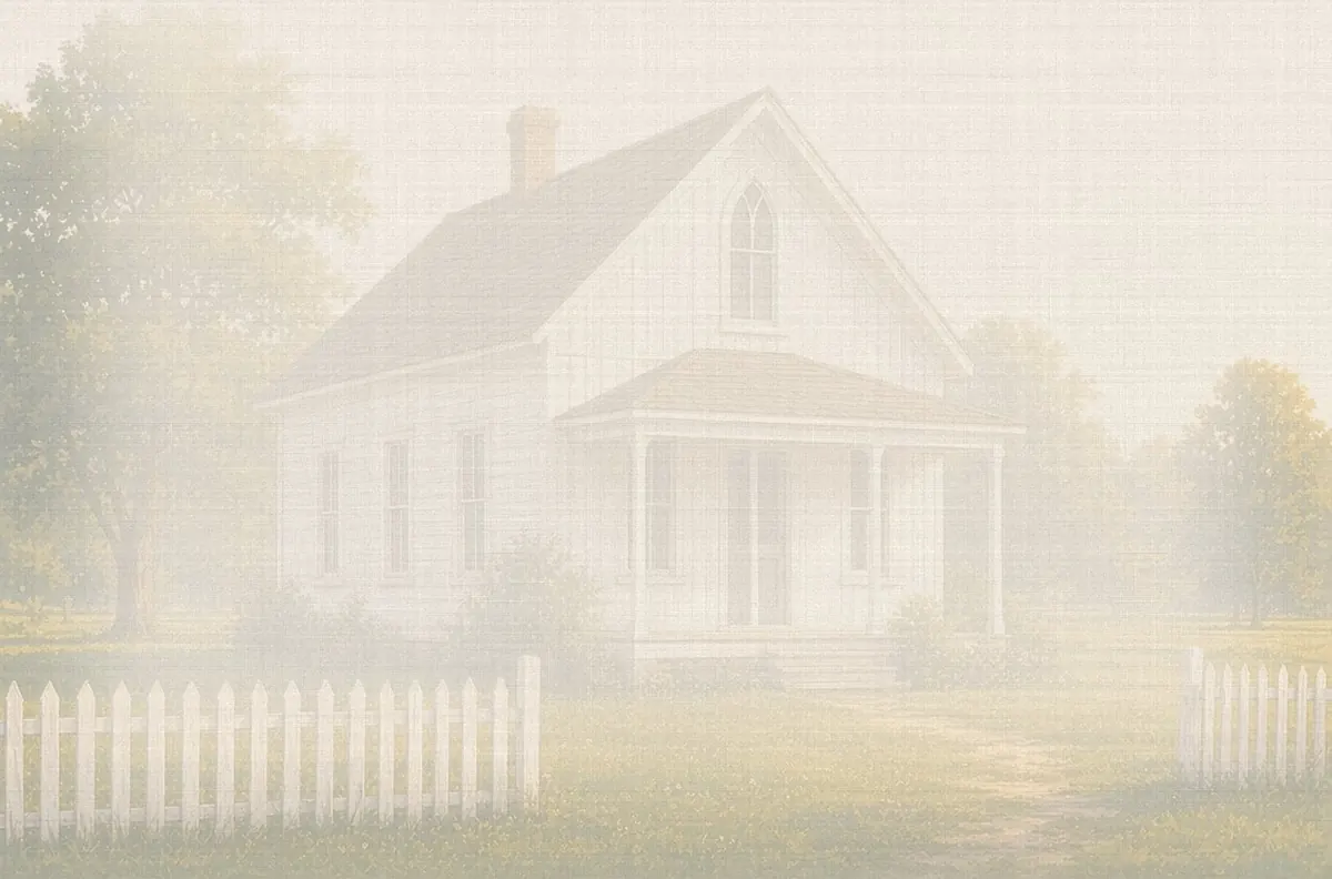 Soft watercolor wash: American Gothic House, Eldon