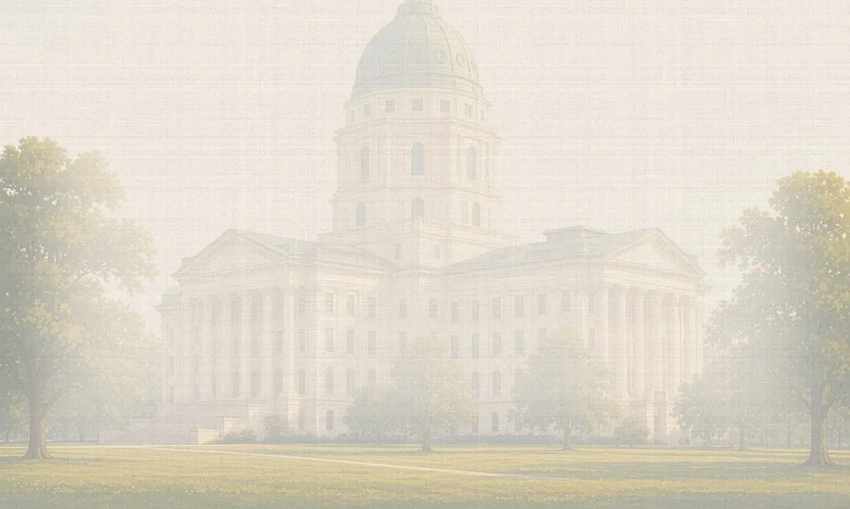 Soft watercolor wash: Kansas State Capitol with the Ad Astra statue, Topeka