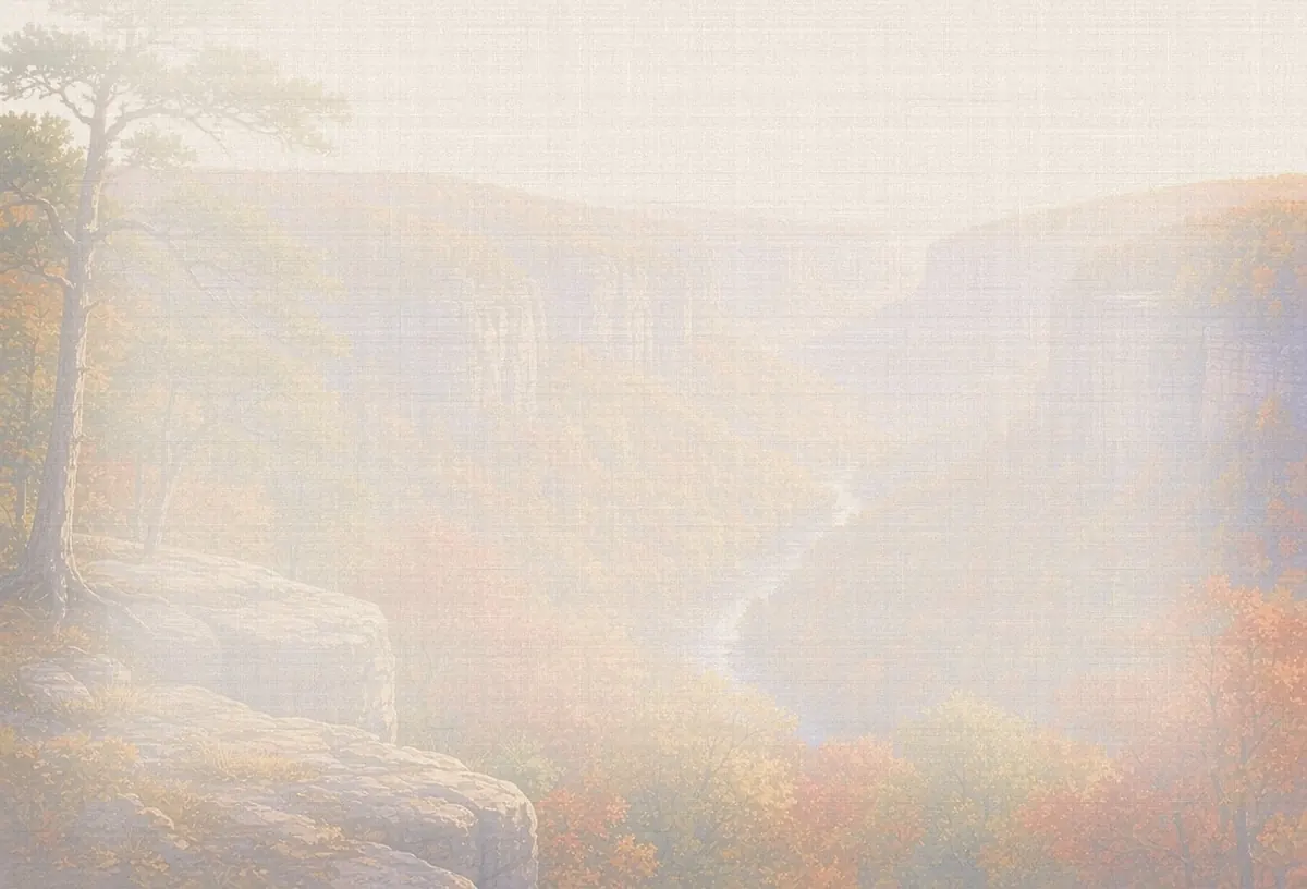 Soft watercolor wash: Red River Gorge cliffs and ridges, Daniel Boone NF