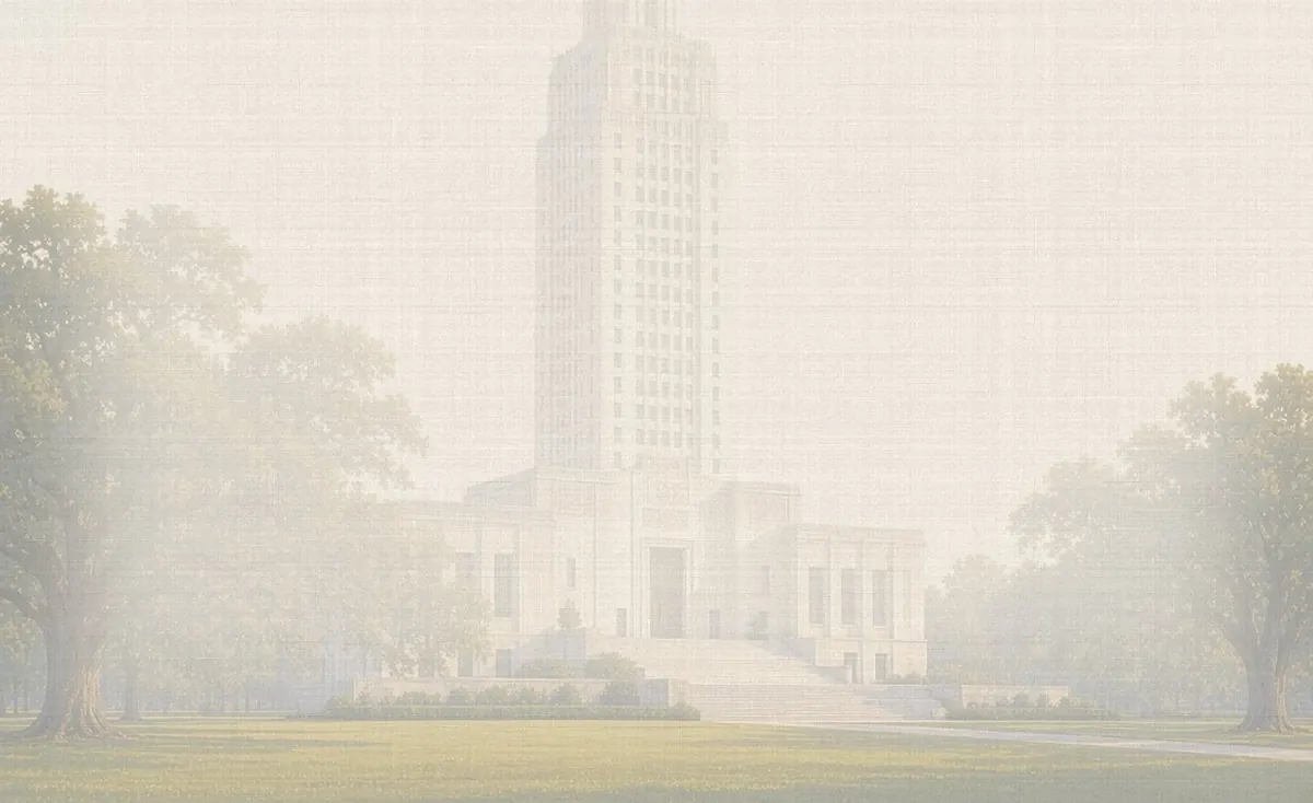 Soft watercolor wash: Louisiana State Capitol tower, Baton Rouge
