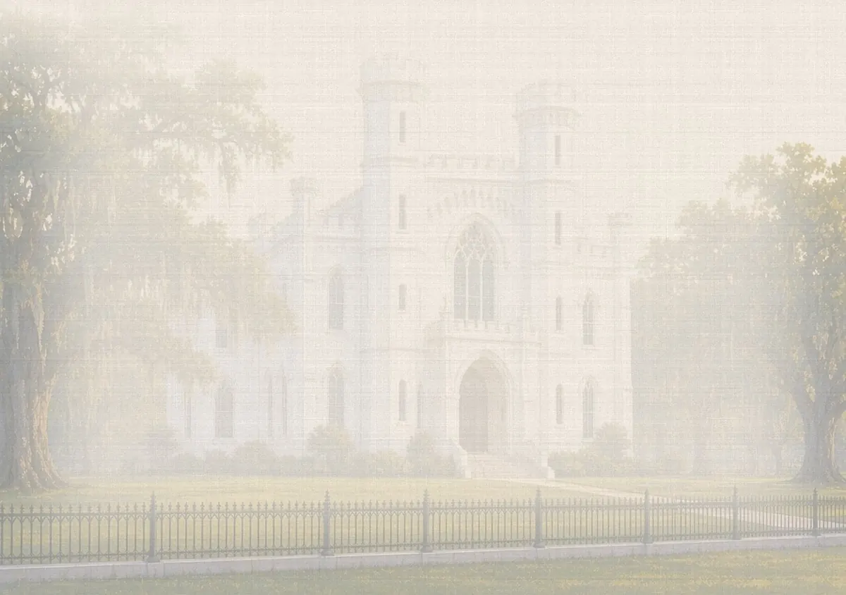 Soft watercolor wash: Old Louisiana State Capitol, Baton Rouge