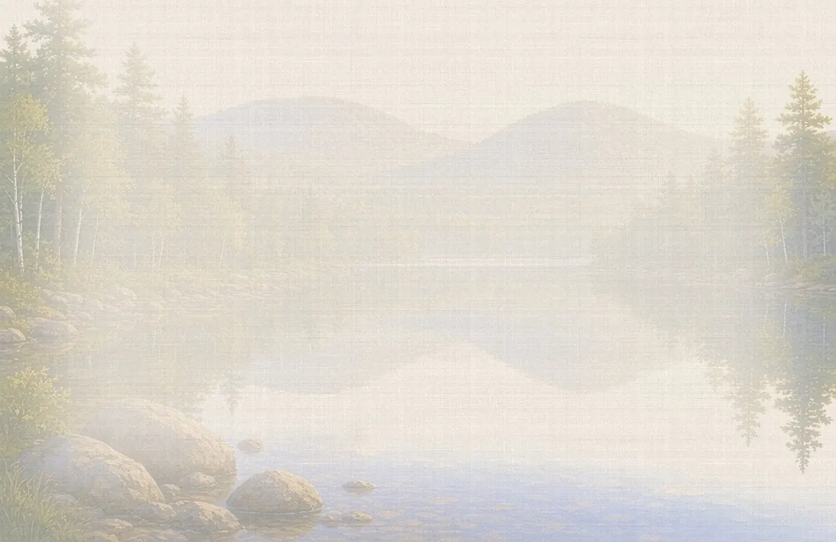 Soft watercolor wash: Jordan Pond and the Bubbles, Acadia