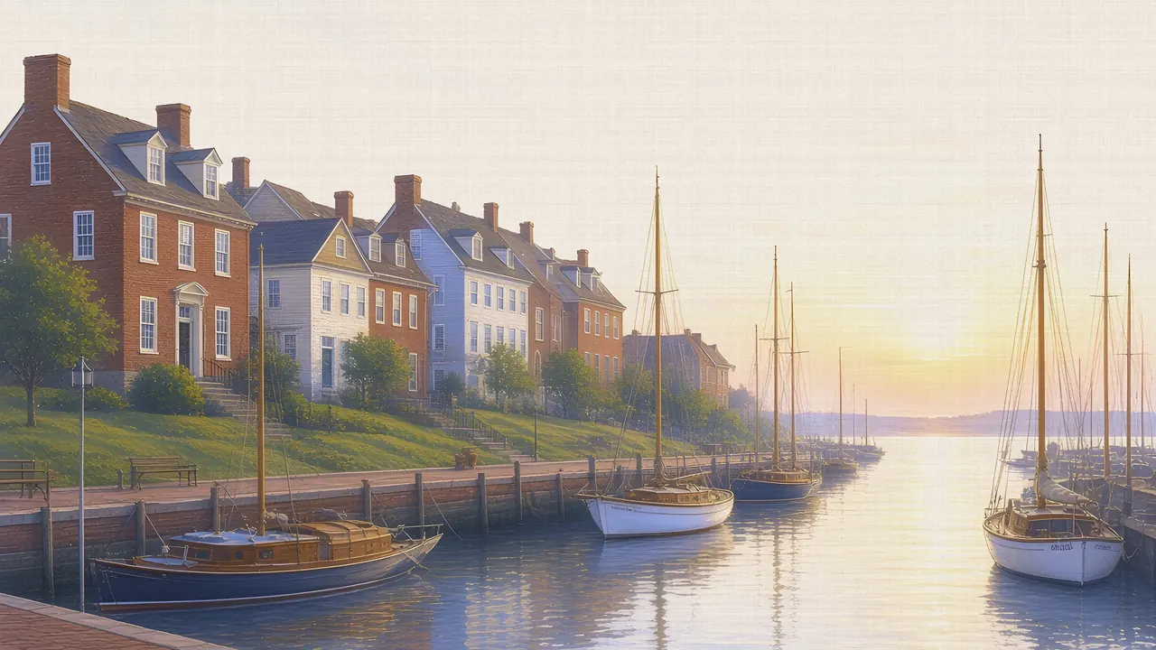 Watercolor: Annapolis City Dock harbor at sunrise