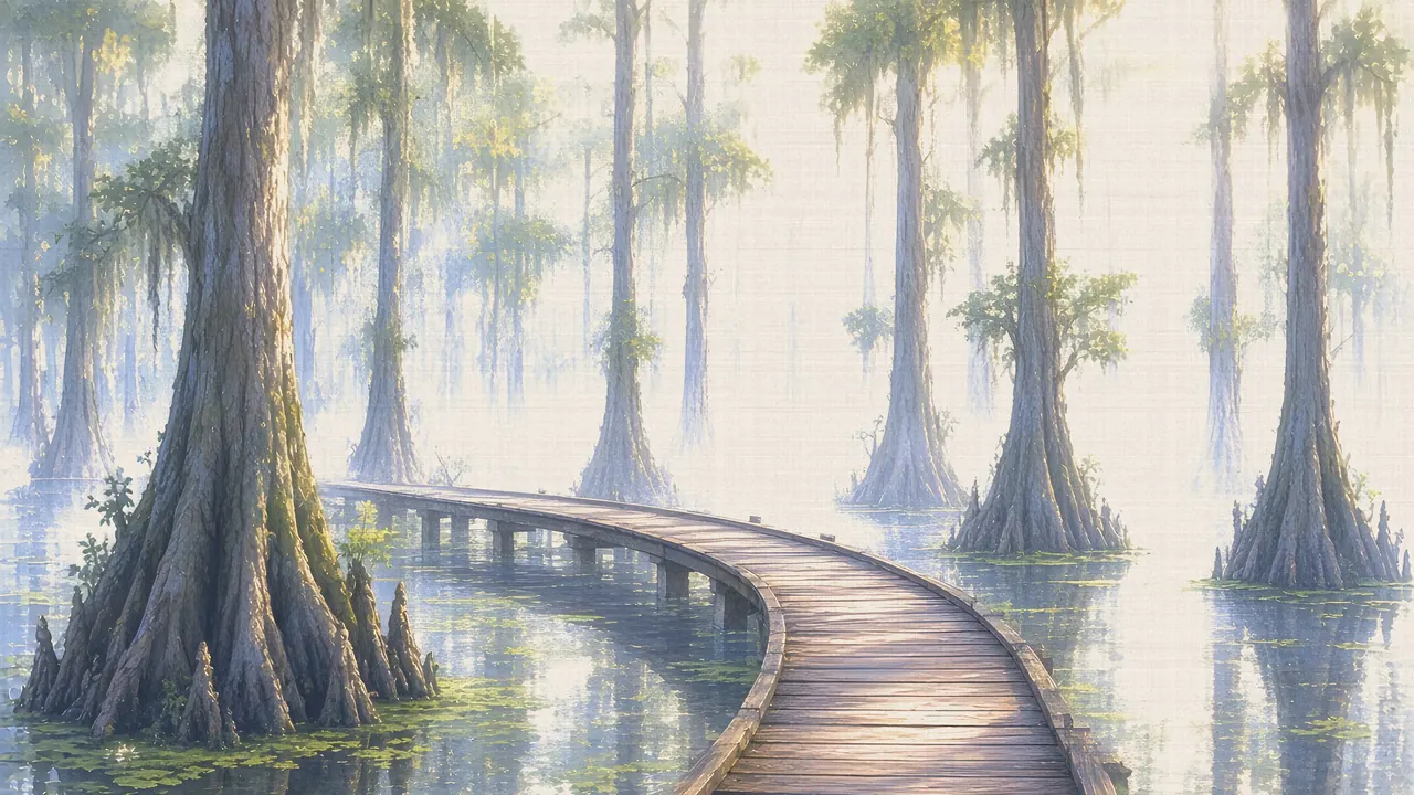 Watercolor: Cypress swamp on the Natchez Trace Parkway