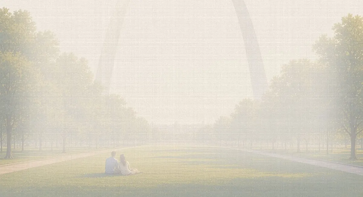 Soft watercolor wash: Gateway Arch from Luther Ely Smith Square