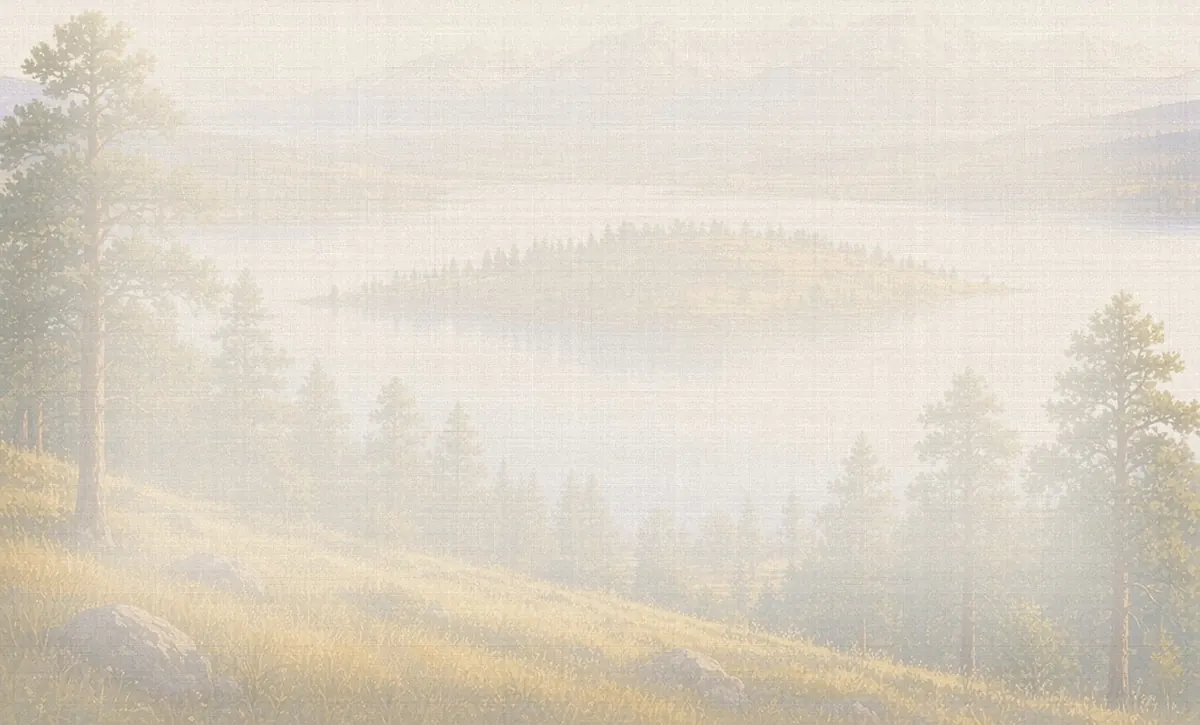 Soft watercolor wash: Flathead Lake with Wild Horse Island