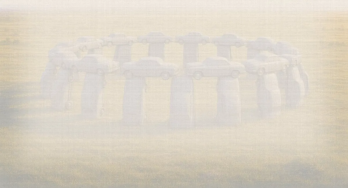 Soft watercolor wash: Carhenge, Alliance