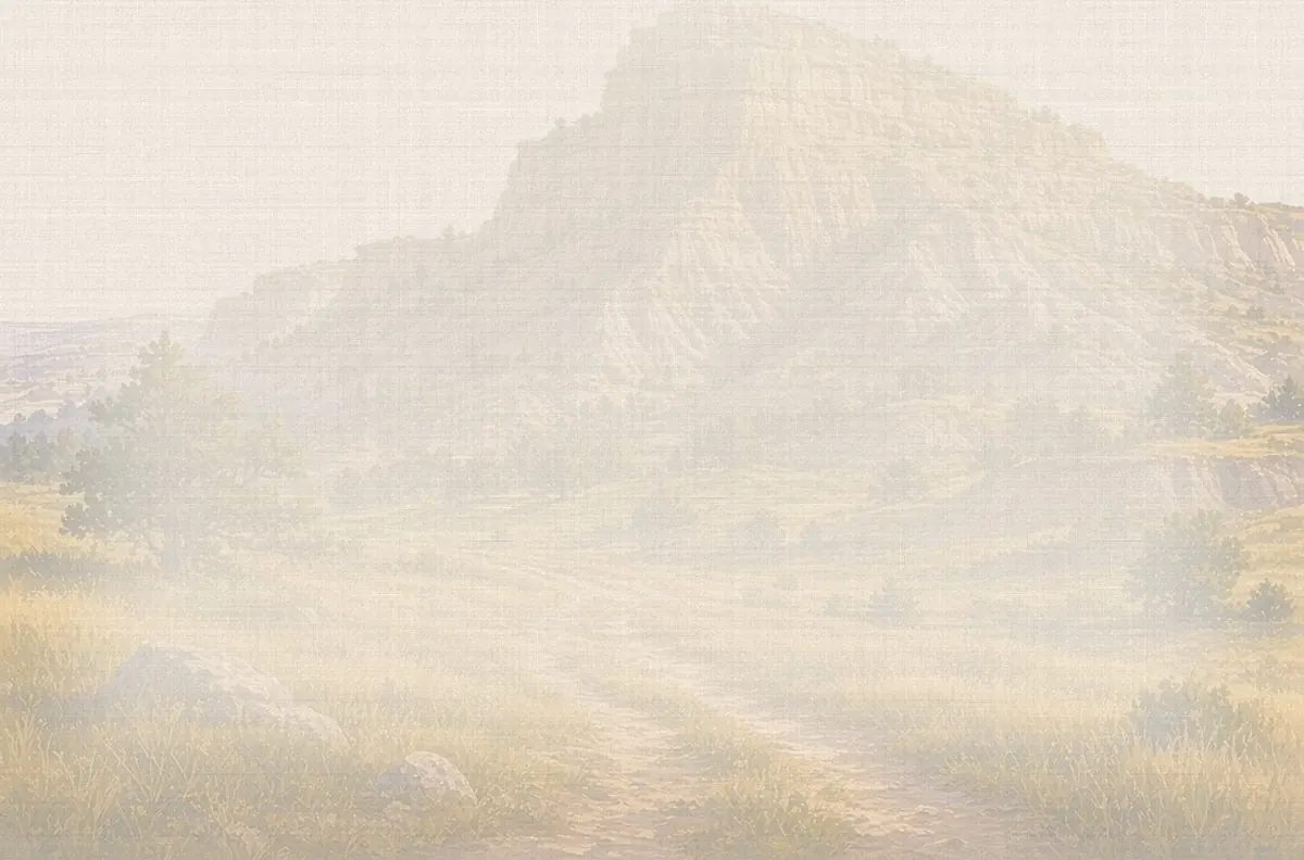 Soft watercolor wash: Scotts Bluff National Monument from the Oregon Trail ruts, Gering