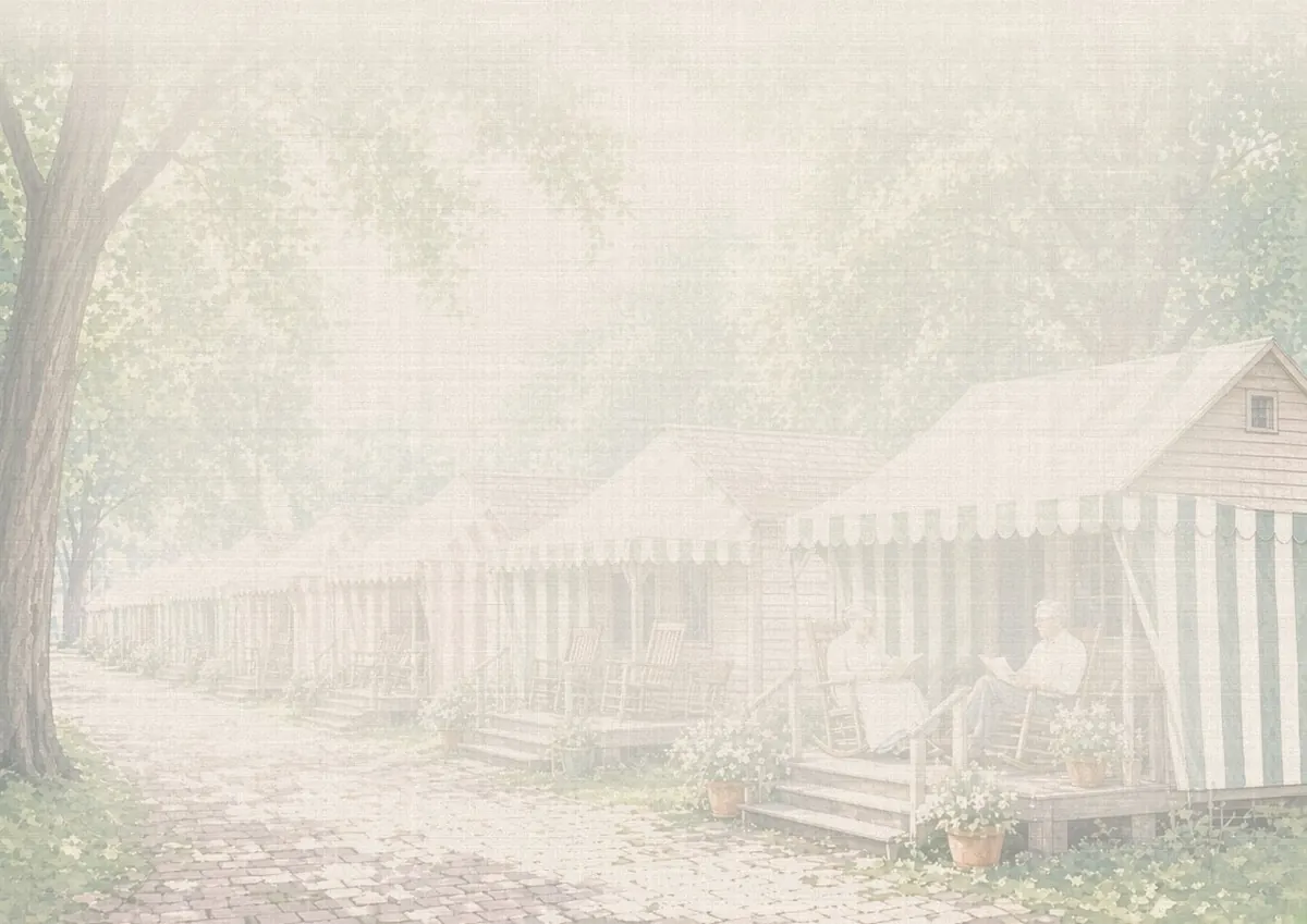 Soft watercolor wash: Ocean Grove Great Auditorium and tent cottages