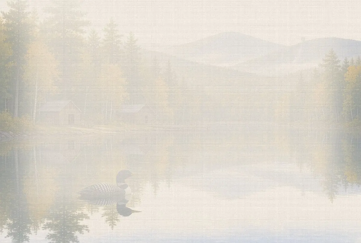 Soft watercolor wash: Mirror Lake and the High Peaks, Lake Placid, Adirondacks