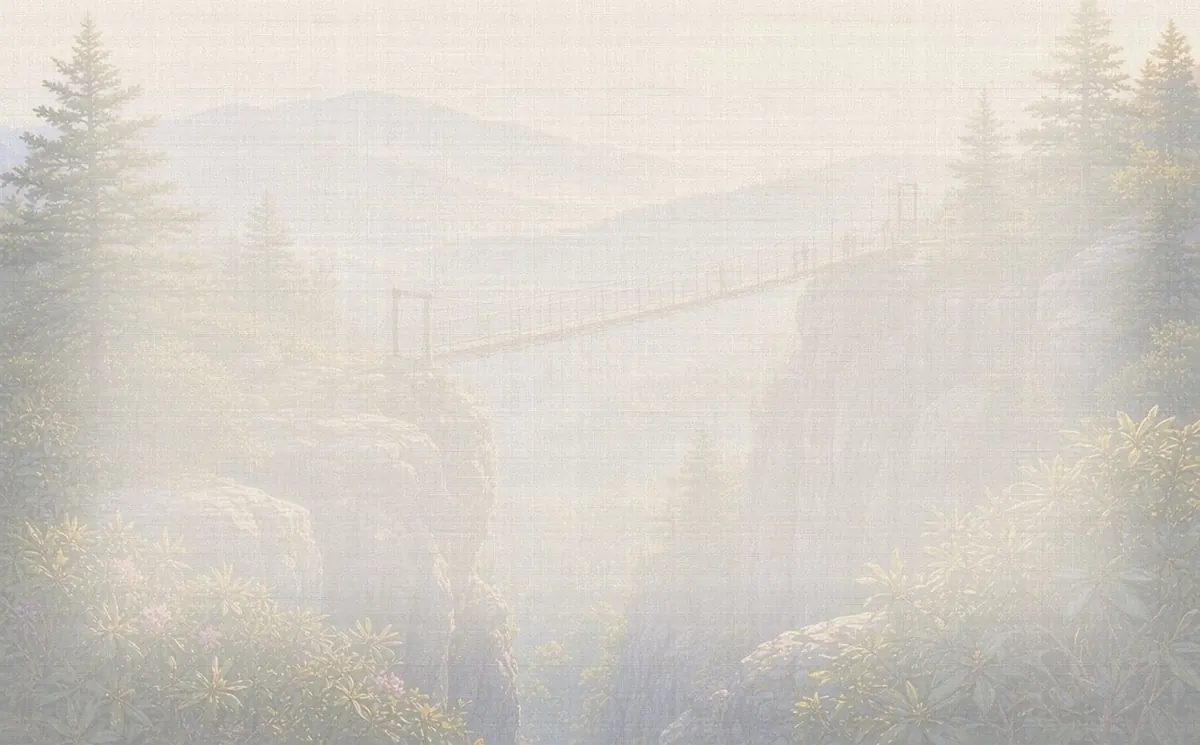 Soft watercolor wash: Mile High Swinging Bridge, Grandfather Mountain