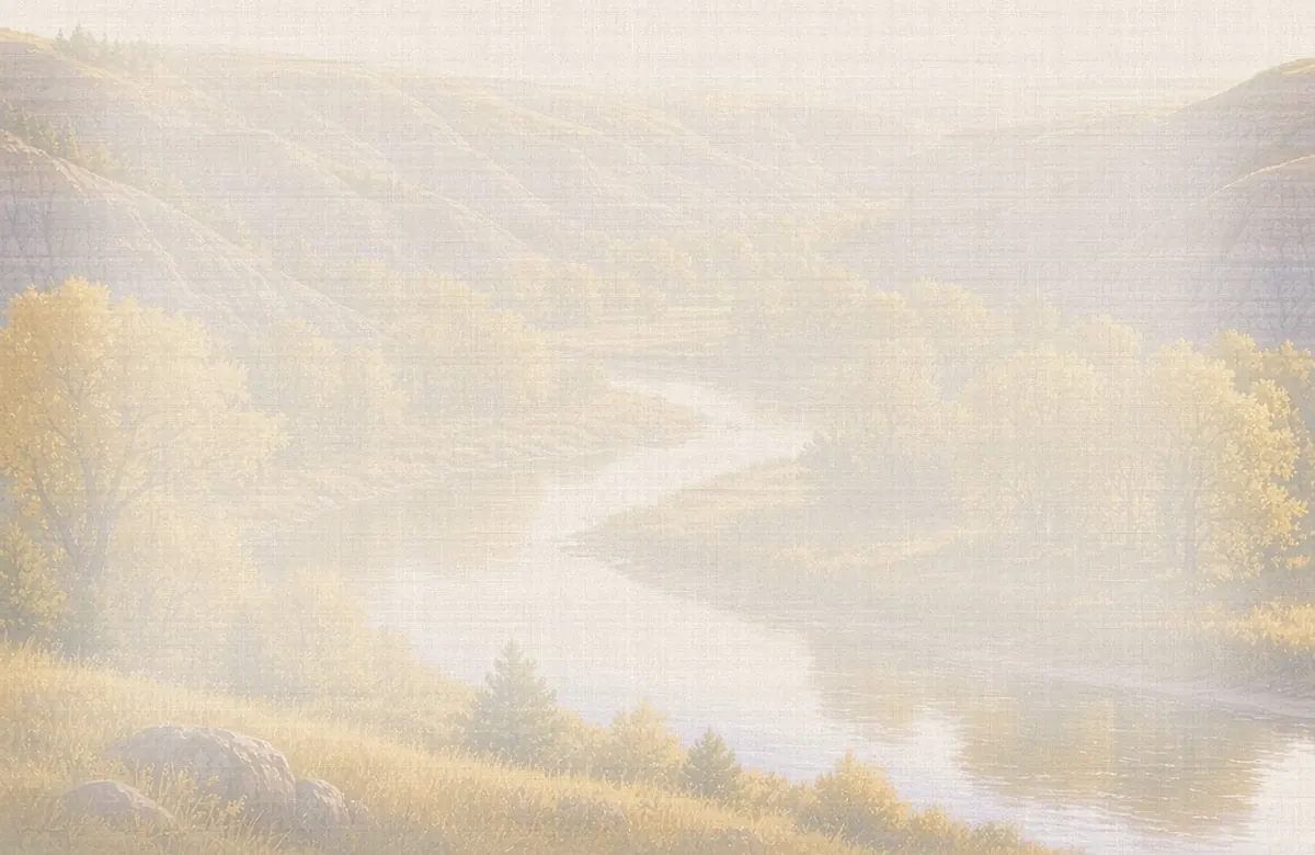 Soft watercolor wash: Little Missouri River bend from the Oxbow Overlook, North Unit