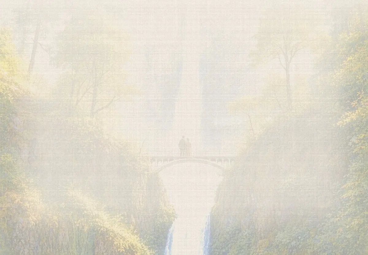 Soft watercolor wash: Multnomah Falls and Benson Bridge, Columbia River Gorge