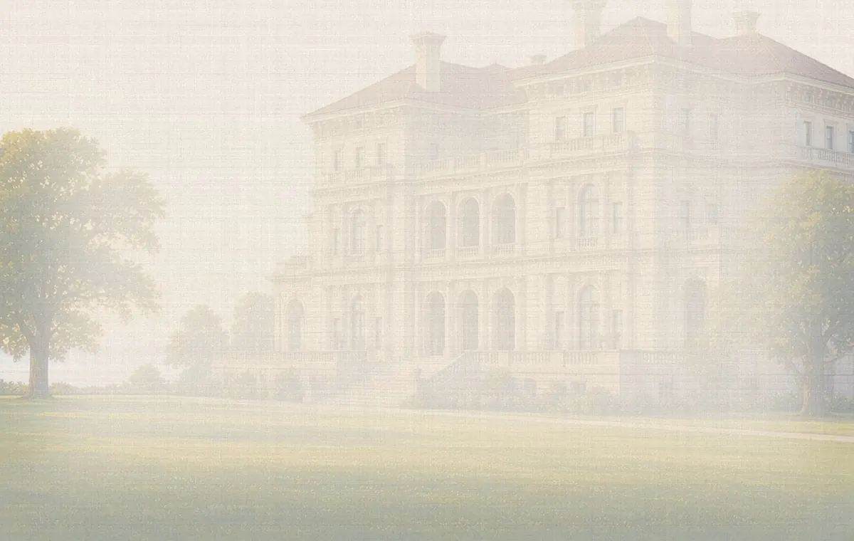 Soft watercolor wash: The Breakers mansion, Newport, from the ocean-side lawn
