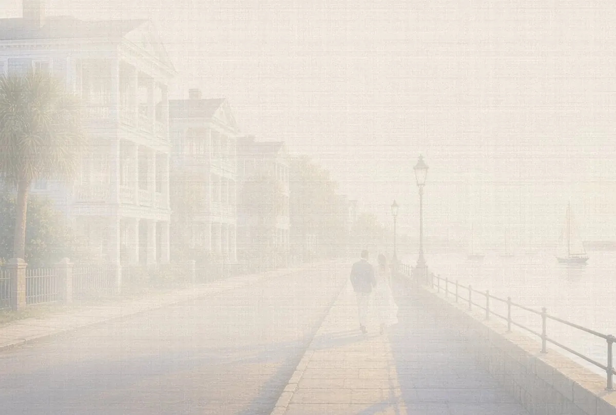 Soft watercolor wash: The Battery and White Point Garden mansions, Charleston