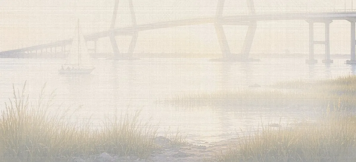 Soft watercolor wash: Arthur Ravenel Jr. Bridge over the Cooper River