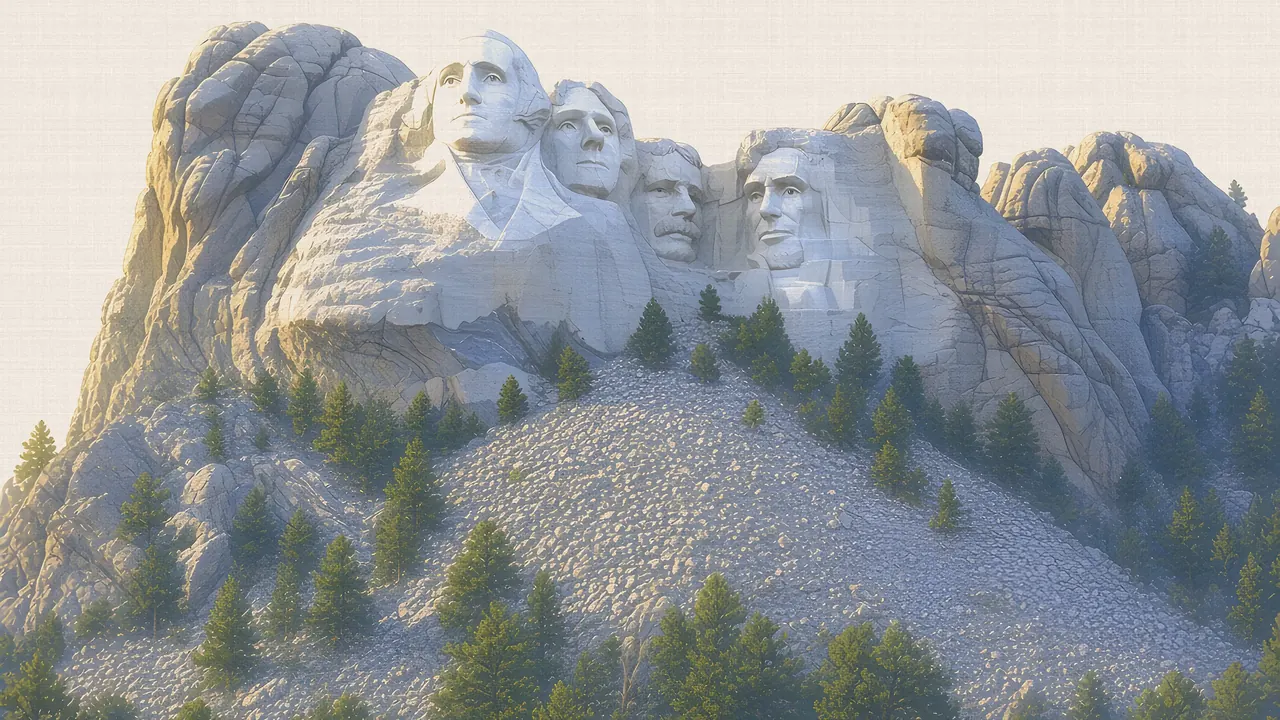 Watercolor: Mount Rushmore National Memorial from the Grand View Terrace, morning light