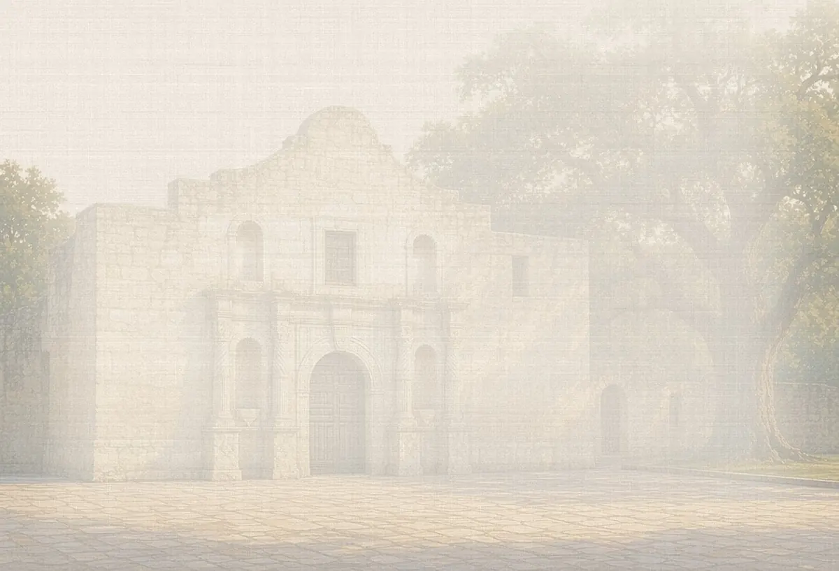Soft watercolor wash: The Alamo chapel facade, San Antonio