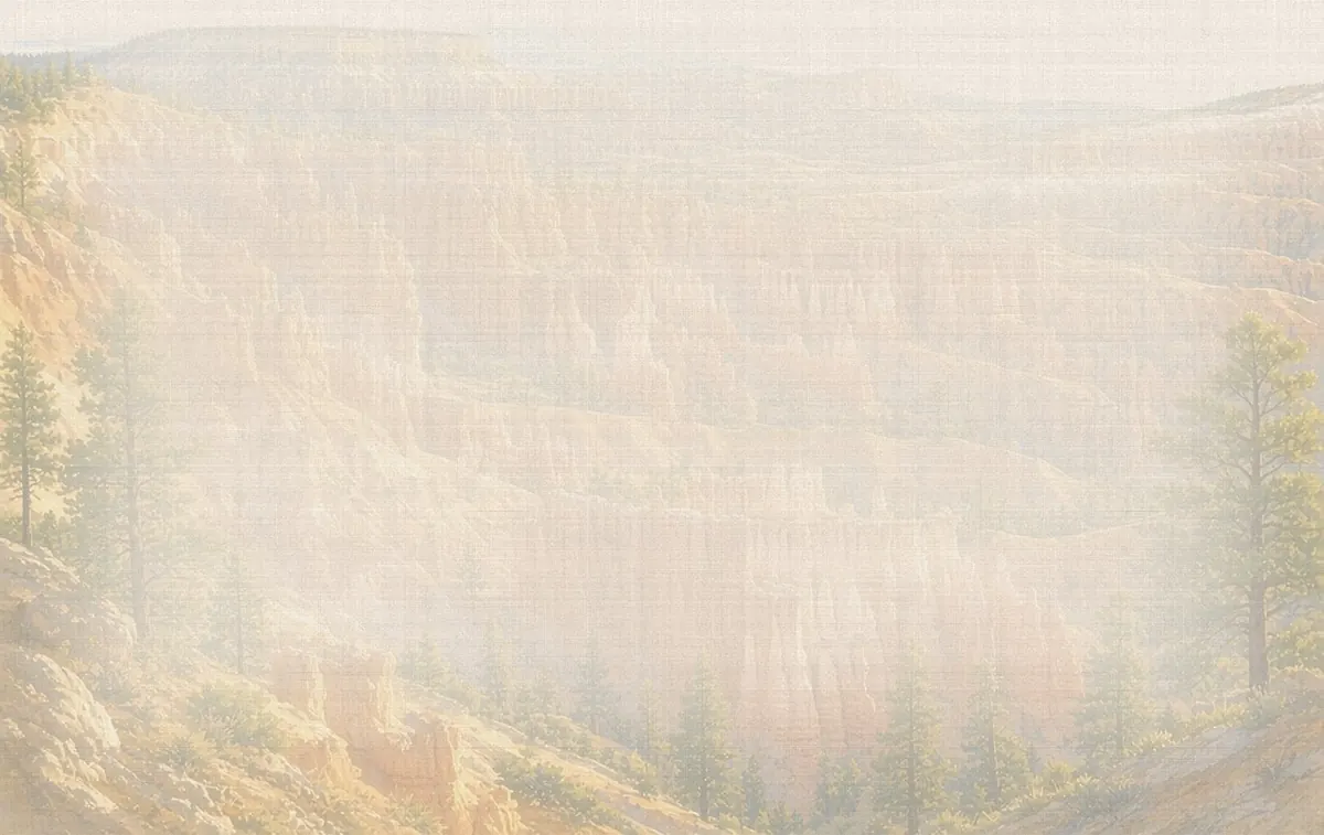 Soft watercolor wash: Bryce Amphitheater hoodoos in morning light