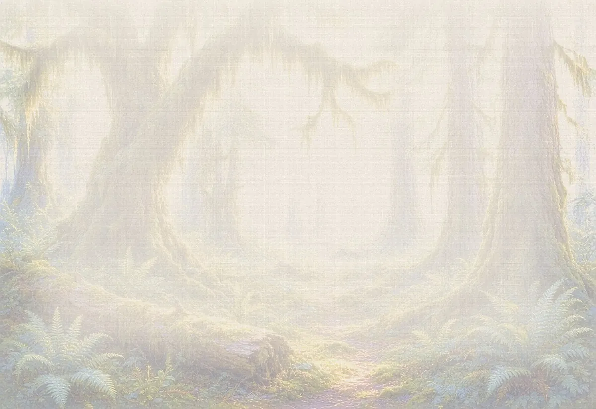 Soft watercolor wash: Moss-draped bigleaf maples in the Hoh Rain Forest, Olympic National Park
