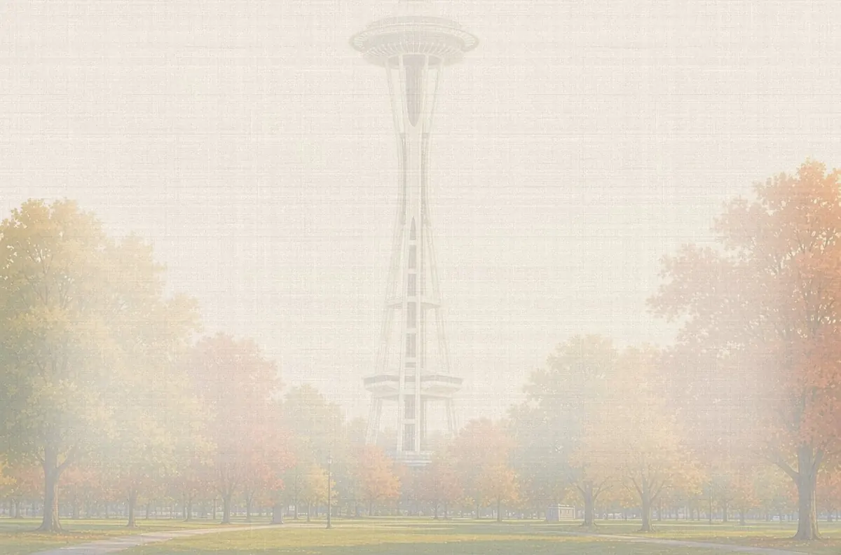 Soft watercolor wash: Space Needle against a soft evening sky, Seattle