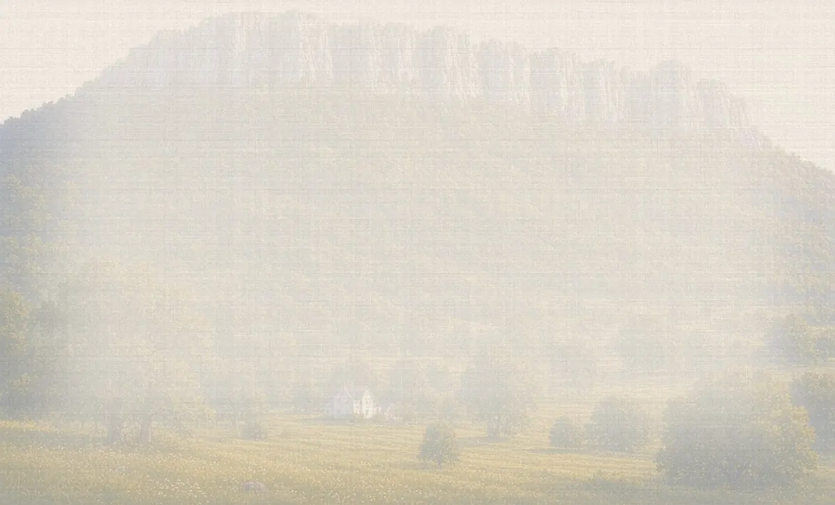 Soft watercolor wash: Seneca Rocks, Pendleton County