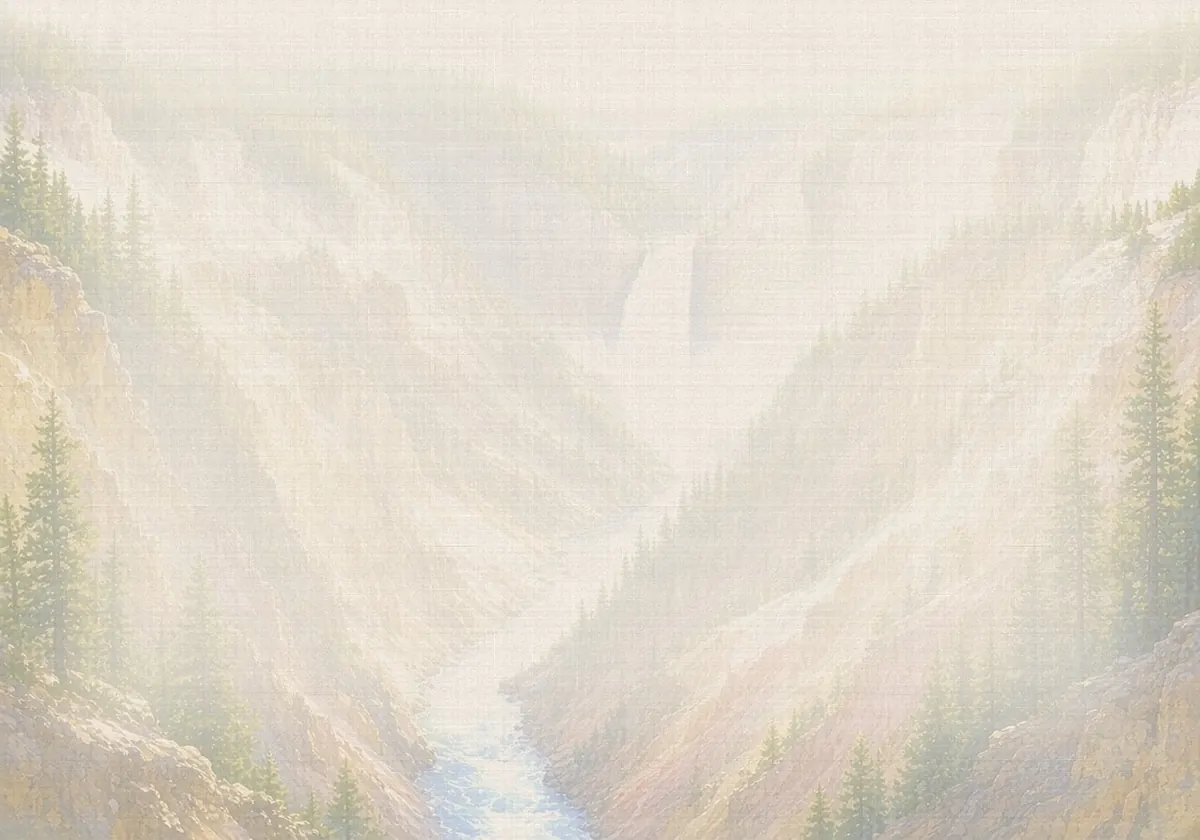 Soft watercolor wash: Lower Falls from Artist Point, Grand Canyon of the Yellowstone