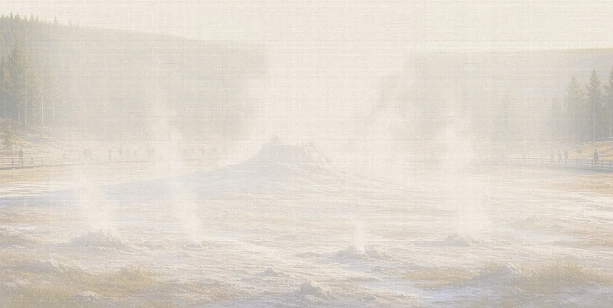 Soft watercolor wash: Old Faithful erupting, Upper Geyser Basin